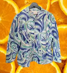 Alfred‎ Dunner blue Green White Swirl Fleece Button Up Shirt Size 1X