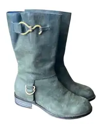 Cole Haan Nike Air charcoal Black Leather Boots mid calf gold accents size 6.5