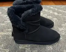 Lam Thalia Womens Size 8 Ankle Boots Faux Fur Lining Navy Blue Gray Pull On EUC