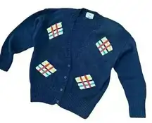 Vintage 90s Patchwork Cardigan Sweater 1992 Preppy Retro Size Large Embroidered