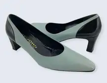 Color Block Blue Black Leather Pointed Toe Block Pump Heel 7