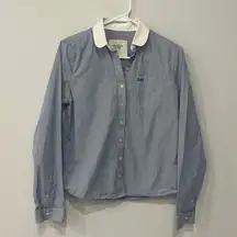 Women’s Button Up Shirt Blue & White Striped 100%Coton Sz M