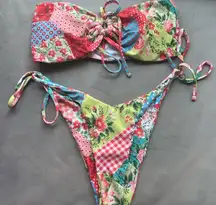 SHEIN Floral Patchwork Bikini - Red, Green, Blue