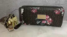 GUESS Women's Wallet Vegan Leather Floral Print Zip-Around Wallet Multicolor