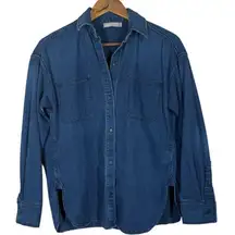 Vince Blue Denim Button Up Shirt Womens Sz 4 Western Basic Casual Cotton