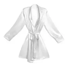 BLISSY 32 Momme 100% Pure Mulberry Silk Classic Women’s White Robe Brand New