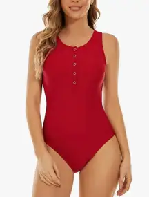 Women's Button Up One Piece Swimsuits Tummy Control Swimwear Adjustable Neck Long Torso Bathing Suits Built in Bra