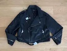 White Fox Biker Jacket Faux leather Seal The Deal Size M/L Black