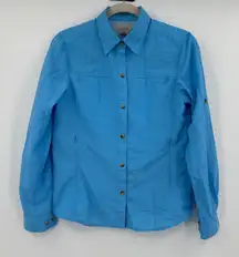 LL Bean Women's Button Down Shirt Roll Tab Sleeve Blue‎ XS REG Hiking