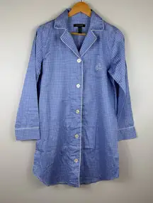 Lauren Ralph Lauren Women's Size Small Blue/White Button Down Nightshirt Sleep