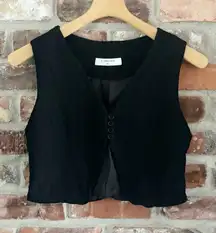 Commense Black Cotton Linen Crop Tuxedo Vest Top, XS