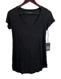 Michael Lauren Scoop Neck Rib Knit T-Shirt Black Revolve Brand Size XS New