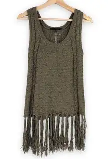 Harve Benard - Green Knit Tank w/ Fringe Boho Hippie - S