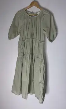 mello day Elbow Length Sleeve Poplin Midi Babydoll Dress Muted Green‎ Medium