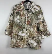 Draper & Damons Women Floral Jacket XL Lightweight Tropical Print Artsy Colorful