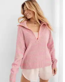 Aerie Pink And Brown Half Zip