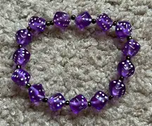 Vintage/Retro purple dice beaded bracelet one size stretches‎ measurements shown