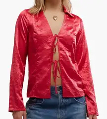 Free People Star Eyes Crinkle Satin Top - Retro Red M