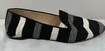 J. Crew Womens Black Gray Cream Textile Striped Italy Darby‎ Currant Flats Sz 8