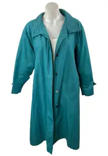London Fog Women's Blue Green Collared Button Down Long Sleeve Overcoat Jacket 6