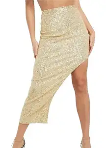 Club L London Skirt Women 4 Light Gold‎ Sequins Doing it For the Glam Maxi NWT