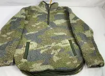 Thread Supply Camo Sherpa Fleece Half Zip Pullover Top Green Camouflage Small