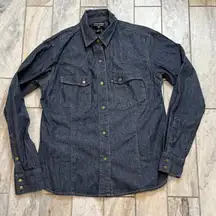 NEW Polo Jeans Ralph Lauren women's Medium blue denim snap button shirt