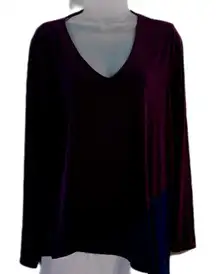 Dana Buchman Purple and Blue V-Neck Blouse