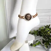 Glam Chunky Gold Cuban Chain Ankle Bracelet with Lion Face Medallion