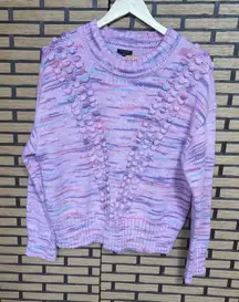Talbots Purple Marled Knit Pom Pom Sweater Size Medium