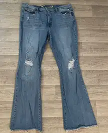 Seven7 Blue Distressed Flare Jeans Sz 14
