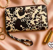 Betsey Johnson Cow Print Heart Logo Zip Around Wristlet Wallet NWT