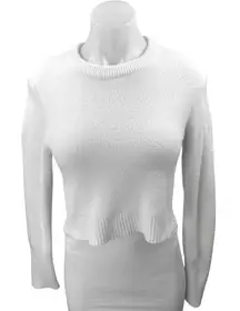 Zara Women's White Long Sleeve Crew Neck Knit Cozy Cropped Sweater Top Size M