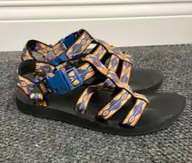 TEVA Sandal Size 9 Adjustable Strap Blue Orange Waterproof Hiking Outdoor Comfy
