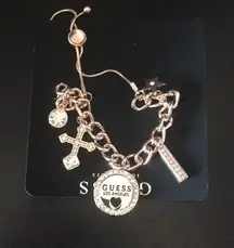 Guess adjustable charm bracelet cross pave bar *