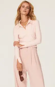 JONATHAN SIMKHAI Pink Val Rib Cropped Polo Long Sleeves Collared Shirt size XS