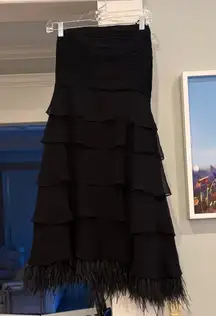 BCBG Maxazira Black strapless Tiered dress with feathers