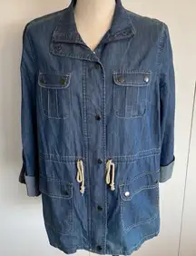 Liz Claiborne Blue Jean Jacket Shirt Dress with Drawstring