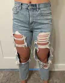 AE Ripped Mom Jean- Blown Out Blue