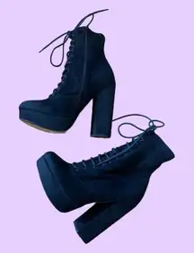 Steve Madden Symphony Faux Suede Black Chunky Platform Heeled Boots 🔥