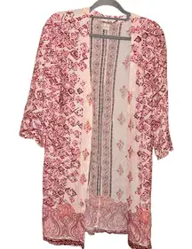 Lucky brand Aztec geometric print kimono cardigan cover up‎ pink size small