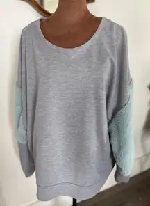 Umgee‎ USA Gray Top with Faux Fur Sleeves, Women's Relaxed Fit, Stylish Lounge