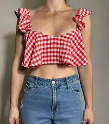 Zara Red and White Gingham Cottagecore Top Size Small