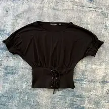 7th Avenue Black Relaxed Fit Dolman Style Corset Top XS