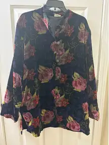 White Stag Women's PURPLE Floral Velour Tapestry Jacket Button Up Size L Y2K