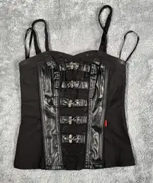 VTG Y2k Punk Goth Tripp NYC Black Corset Tank Top Buckles Clasps SZ Small