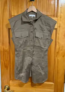 FRAME Arie Sleeveless Linen Button Down Top Desert XS Utility Blouse