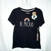 Rae Dunn  Be Proud Pride T-Shirt Scrunchie Small NWT Black Short Sleeve Top