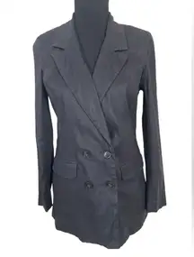 Evereve Alexa Black Linen Double-Breasted Blazer