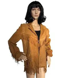 Vintage suede leather western cowgirl fringe tan brown jacket coat size small